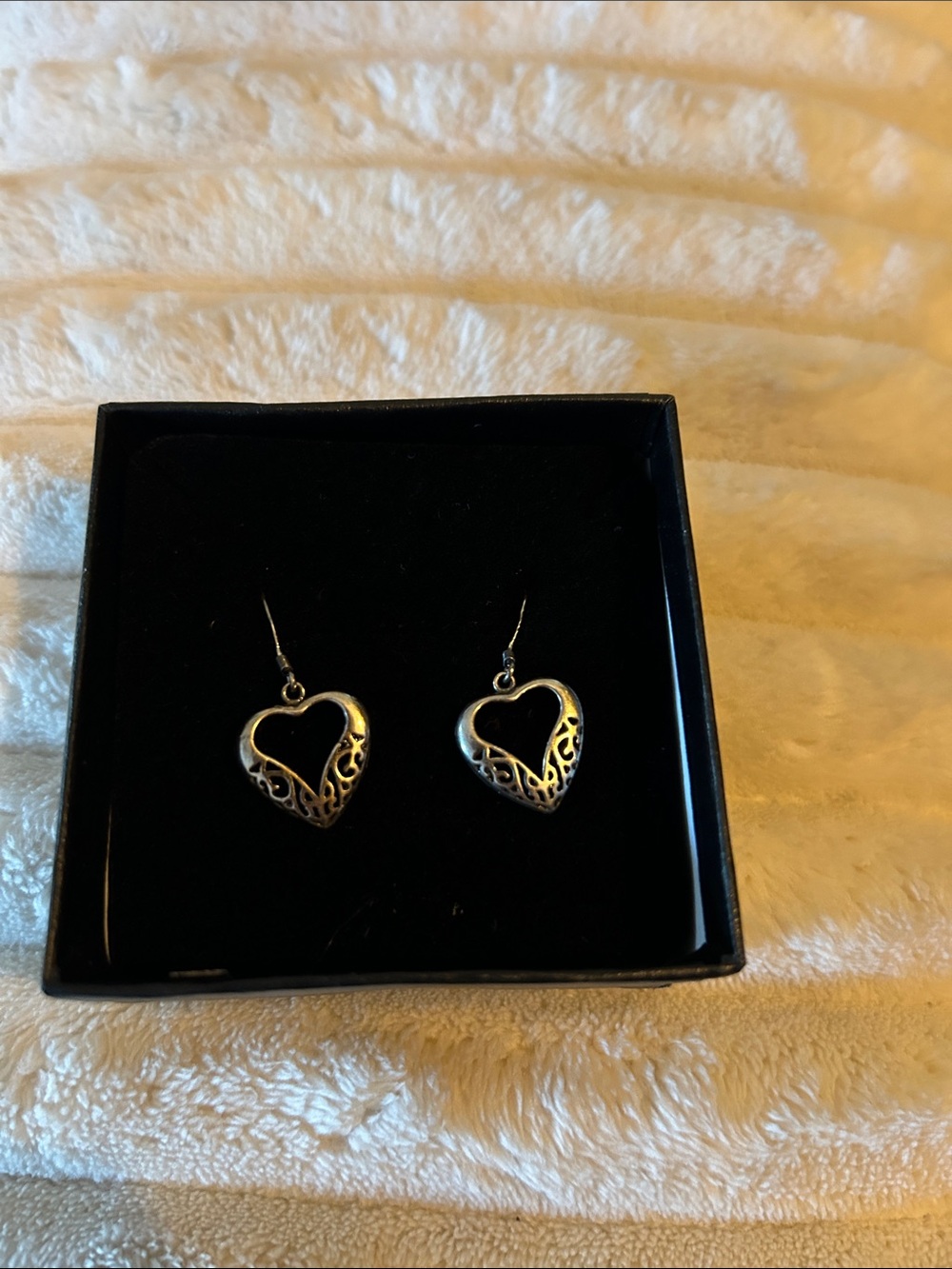 Silver Heart Filigree Drop Earrings - Women's Jewelry